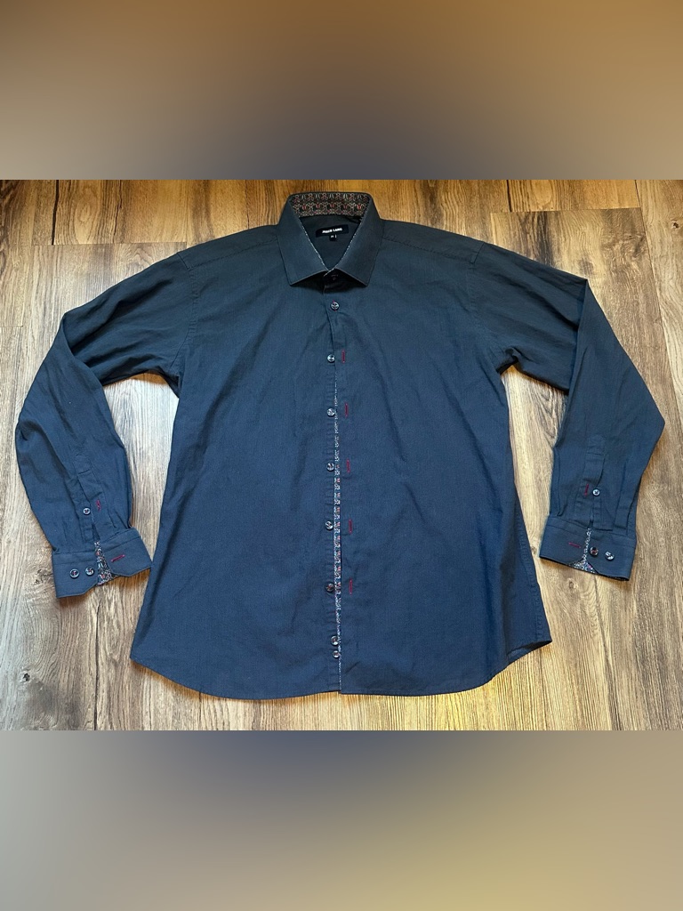 Jared Lang Dark Navy Dress Shirt With Contrast Trim